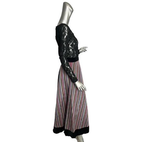 1950s Rainbow Striped and Velvet Skirt Small - Picture 2 of 6